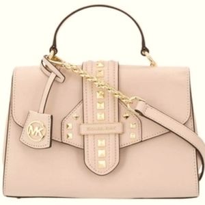 Michael Michael Kors Bleecker Medium Studded Soft Pink Cross-grain Leather Satch